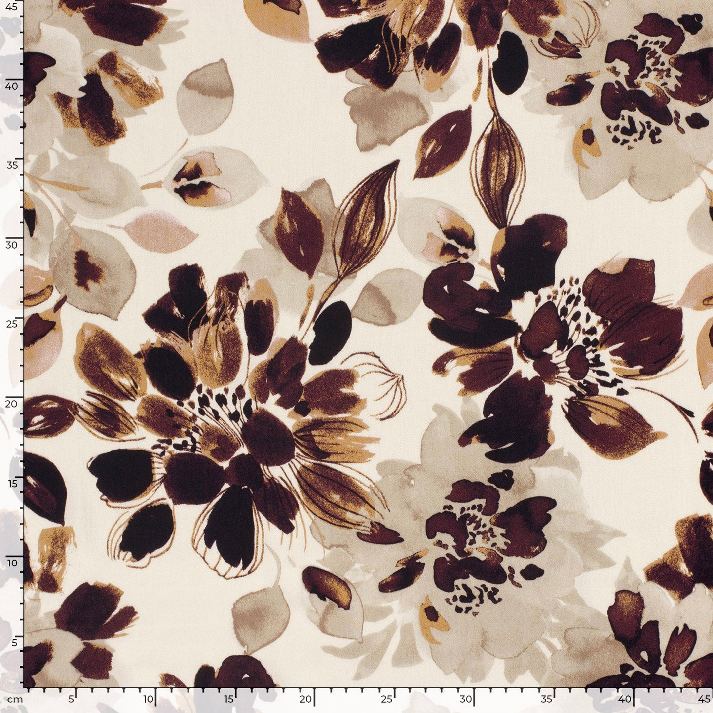 Viscose Satijn stof bedrukt Bloemen Camel