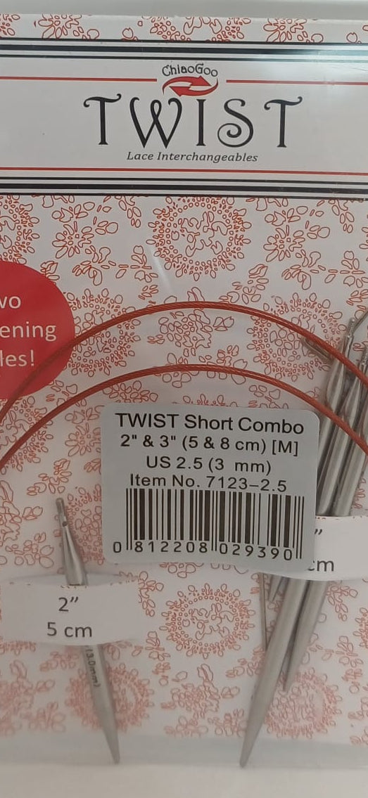 ChiaoGoo, Twist Short Combo M, 5 & 8cm, Naalddikte 3mm