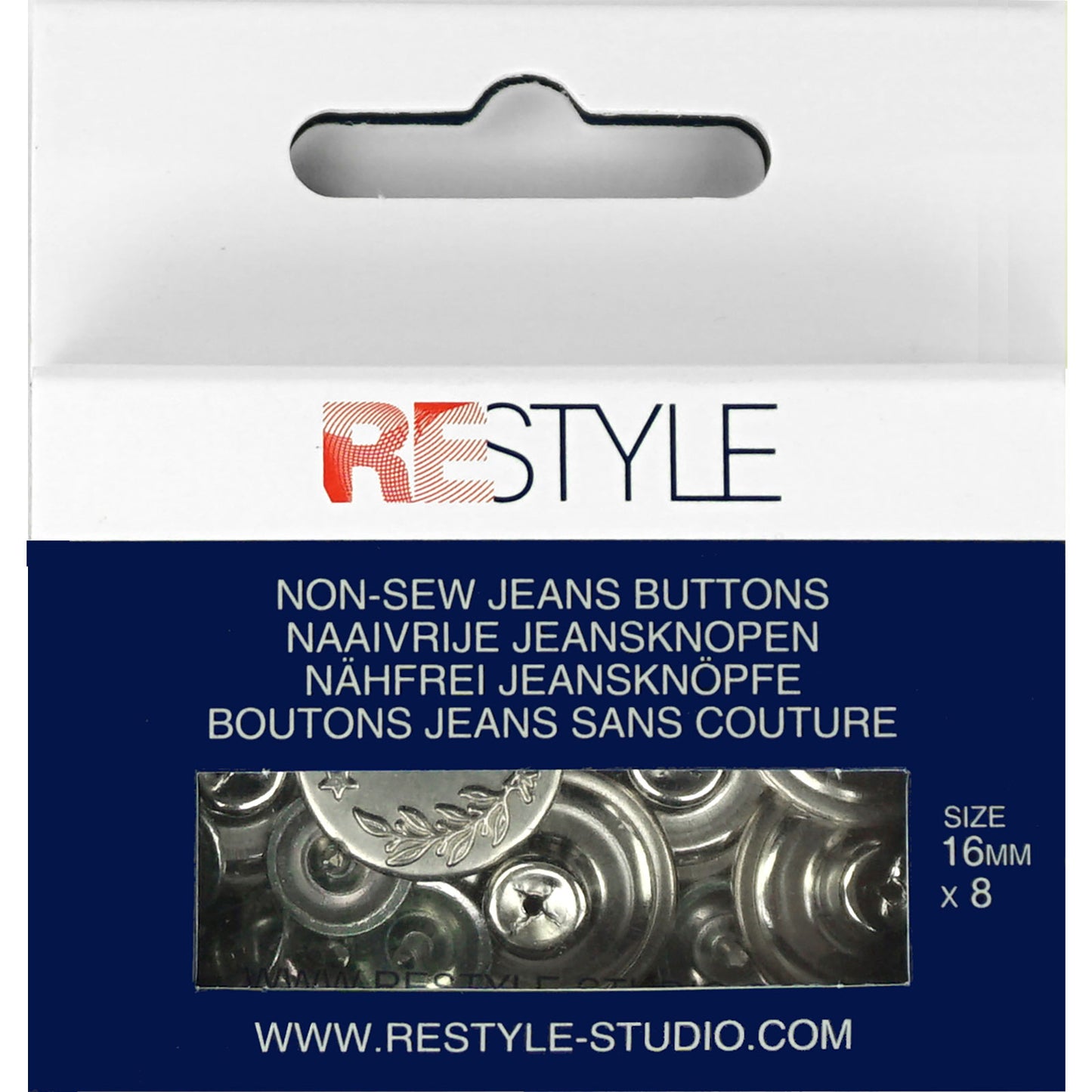 Restyle, Naaivrije jeansknopen, metaal kleur