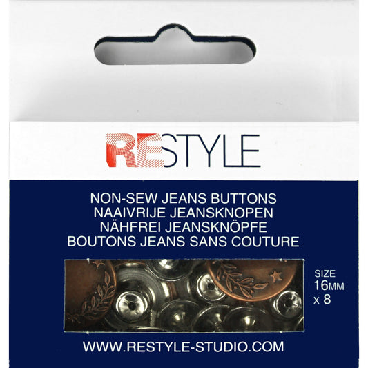 Restyle, Naaivrije jeansknopen, donker koperkleur