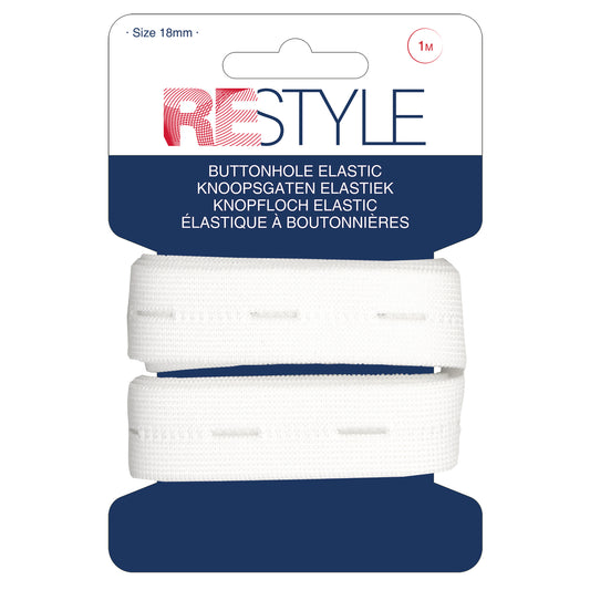 Restyle, knoopsgaten elastiek. 18mm, wit
