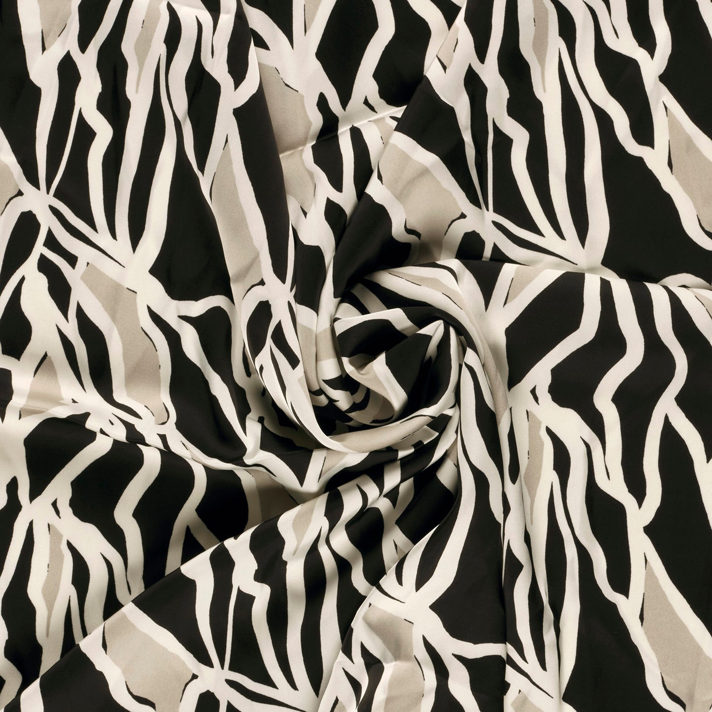 Satijn Duchesse stof bedrukt Abstract Zwart