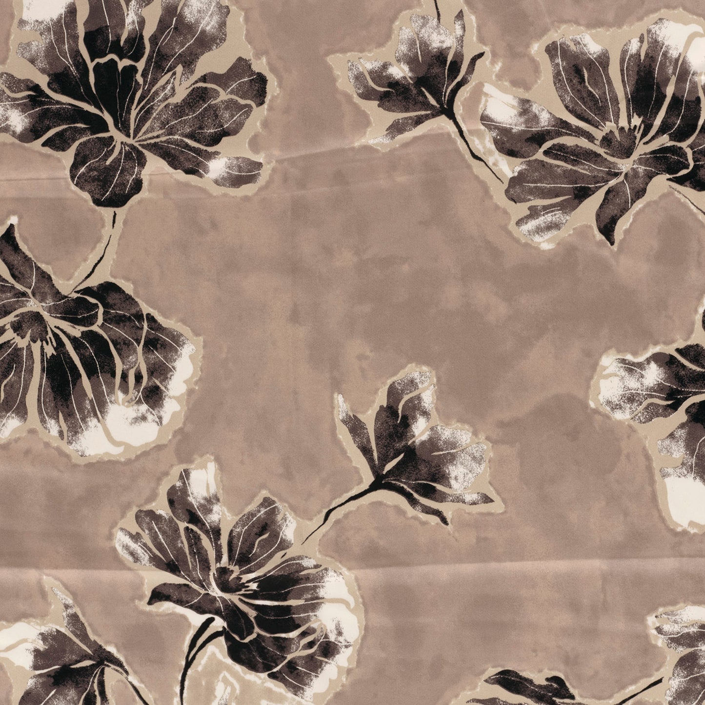 Satijn Duchesse stof bedrukt Bloemen Taupe grijs