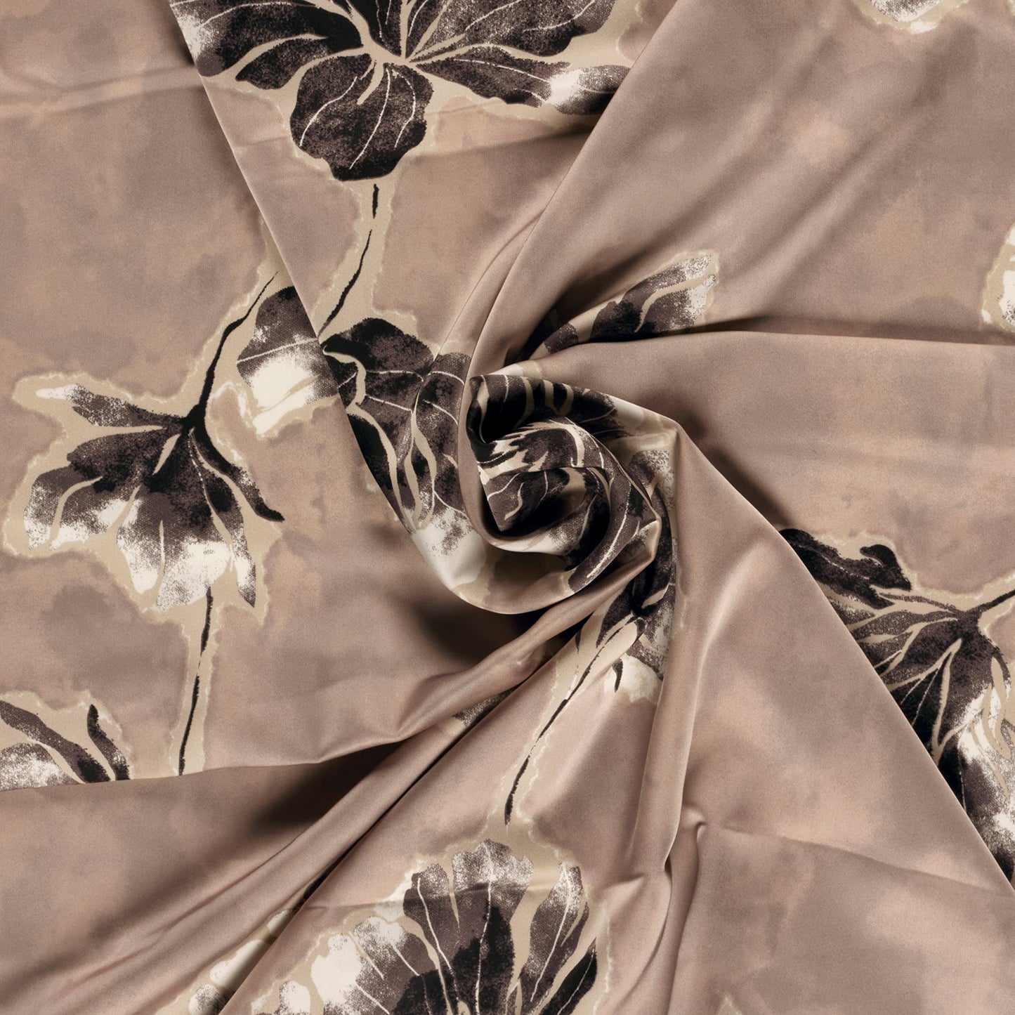 Satijn Duchesse stof bedrukt Bloemen Taupe grijs