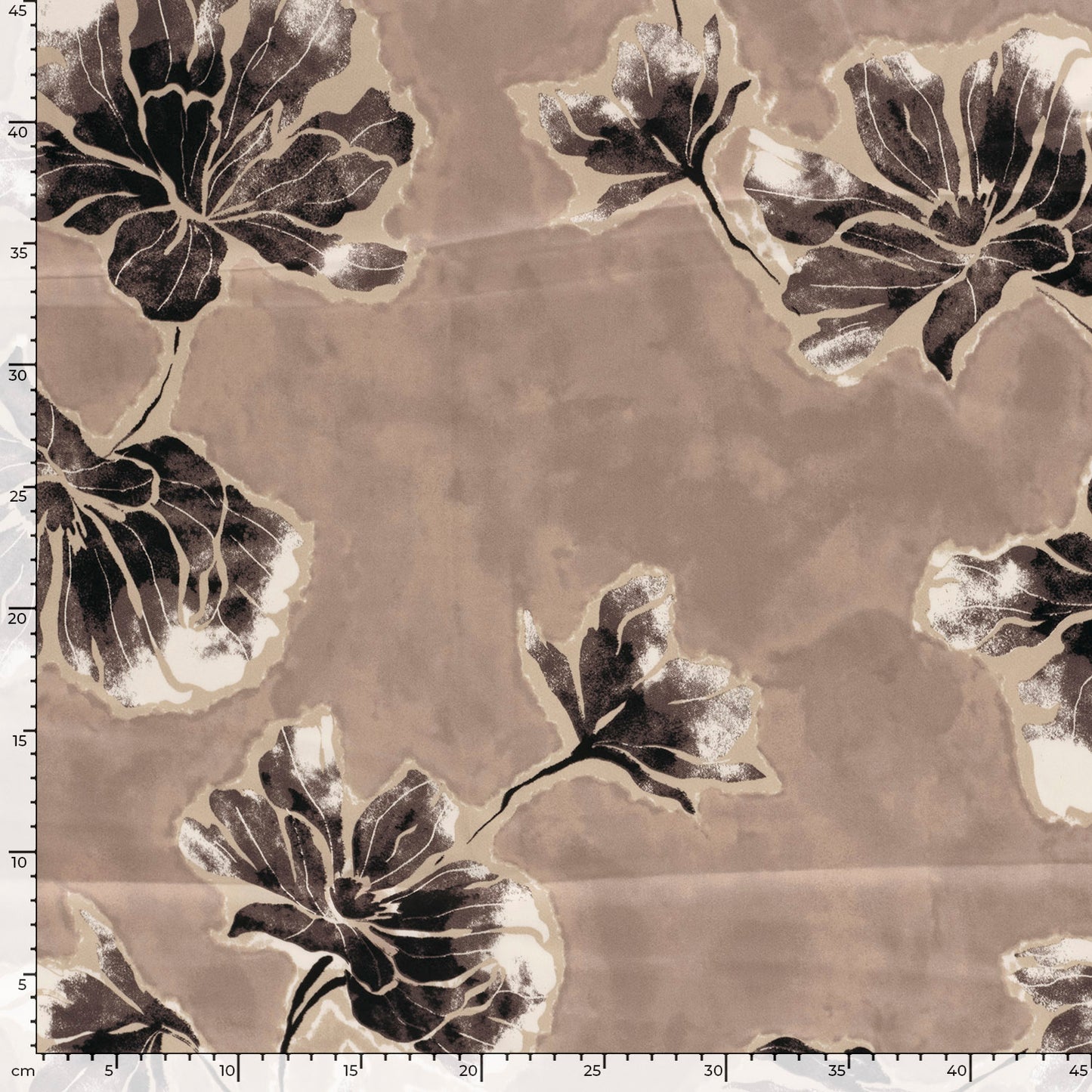 Satijn Duchesse stof bedrukt Bloemen Taupe grijs