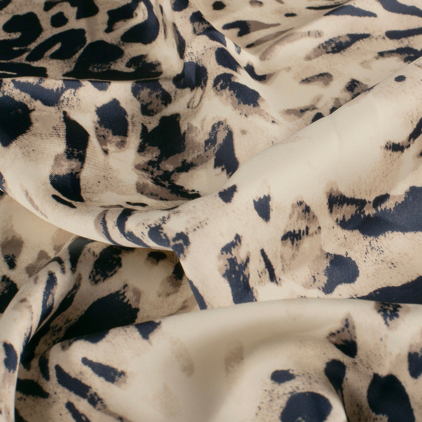 Satijn Duchesse stof bedrukt Blauw/Beige