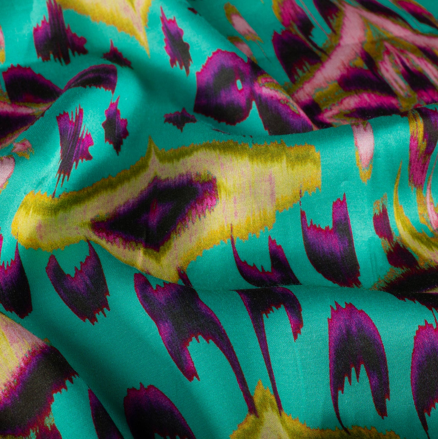 Viscose Satijn stof bedrukt Abstract Donker mint