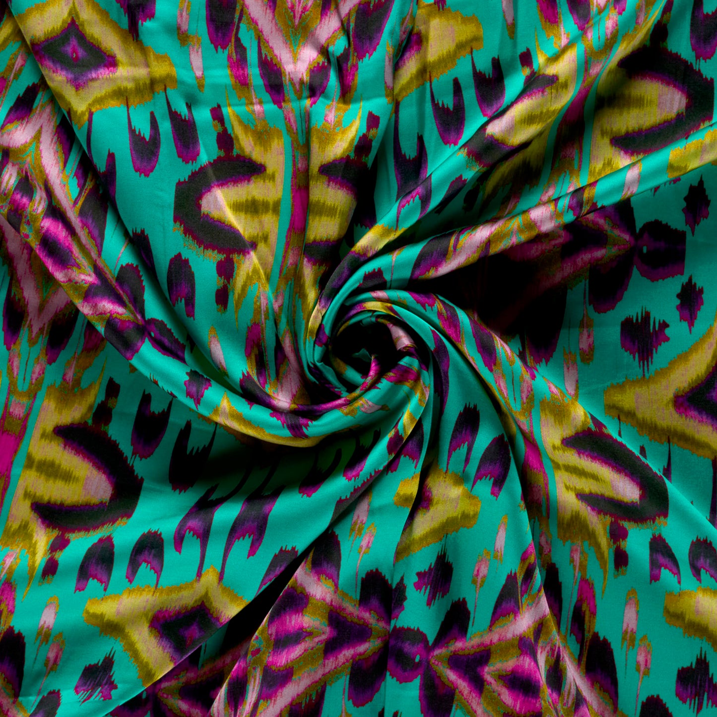 Viscose Satijn stof bedrukt Abstract Donker mint