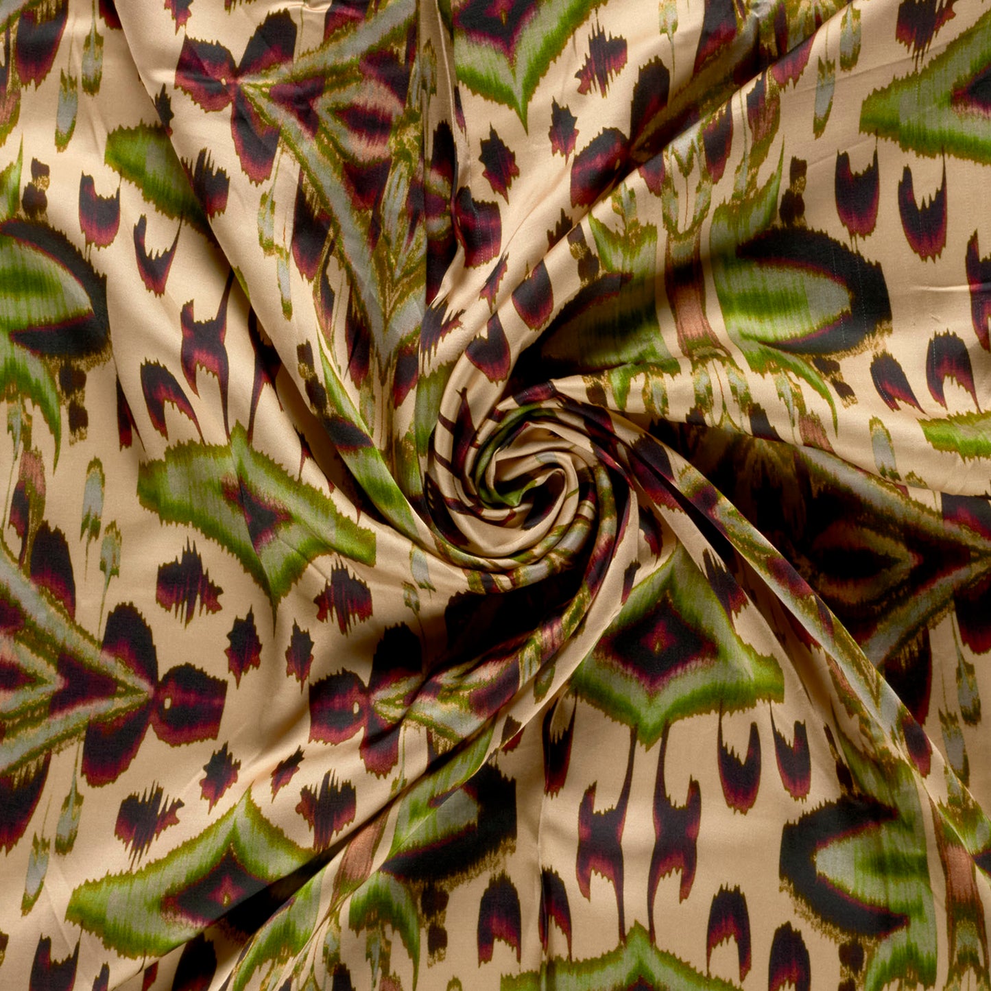 Viscose Satijn stof bedrukt Abstract Beige