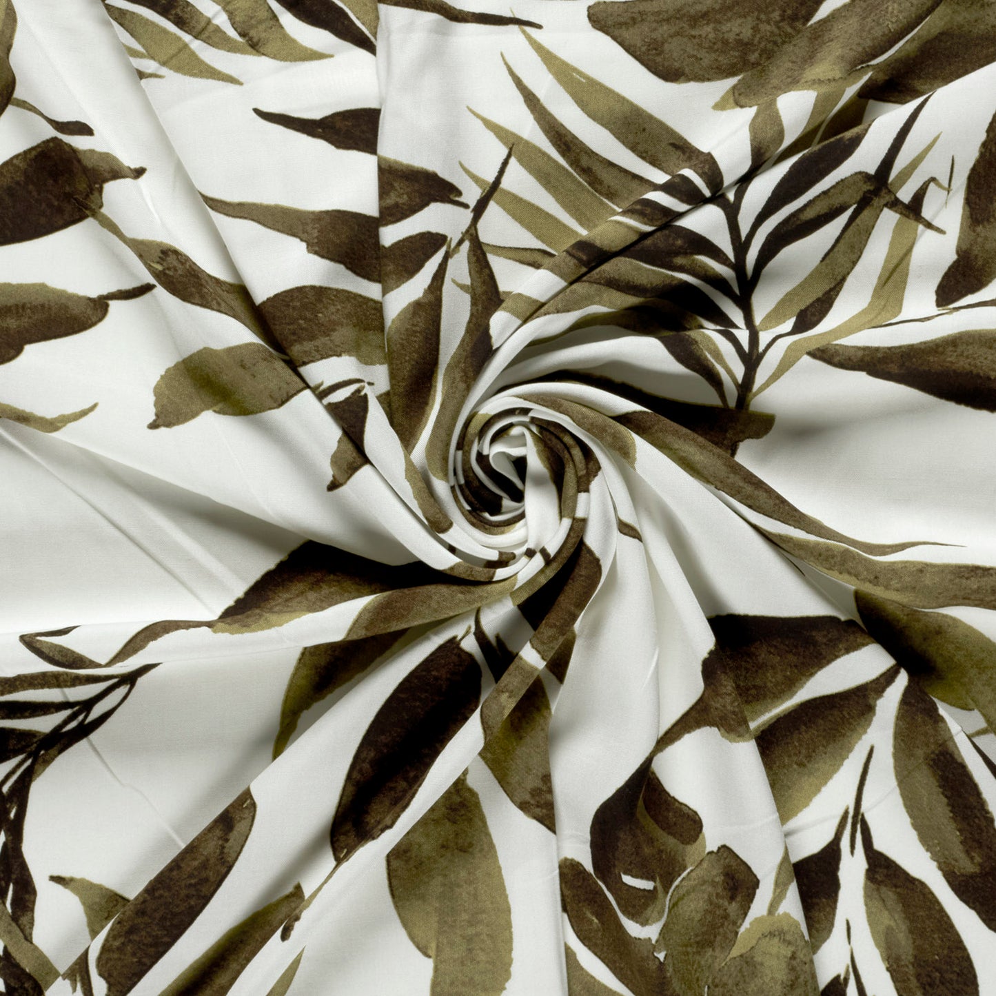 Viscose Poplin stof bedrukt Bladeren Kaki groen